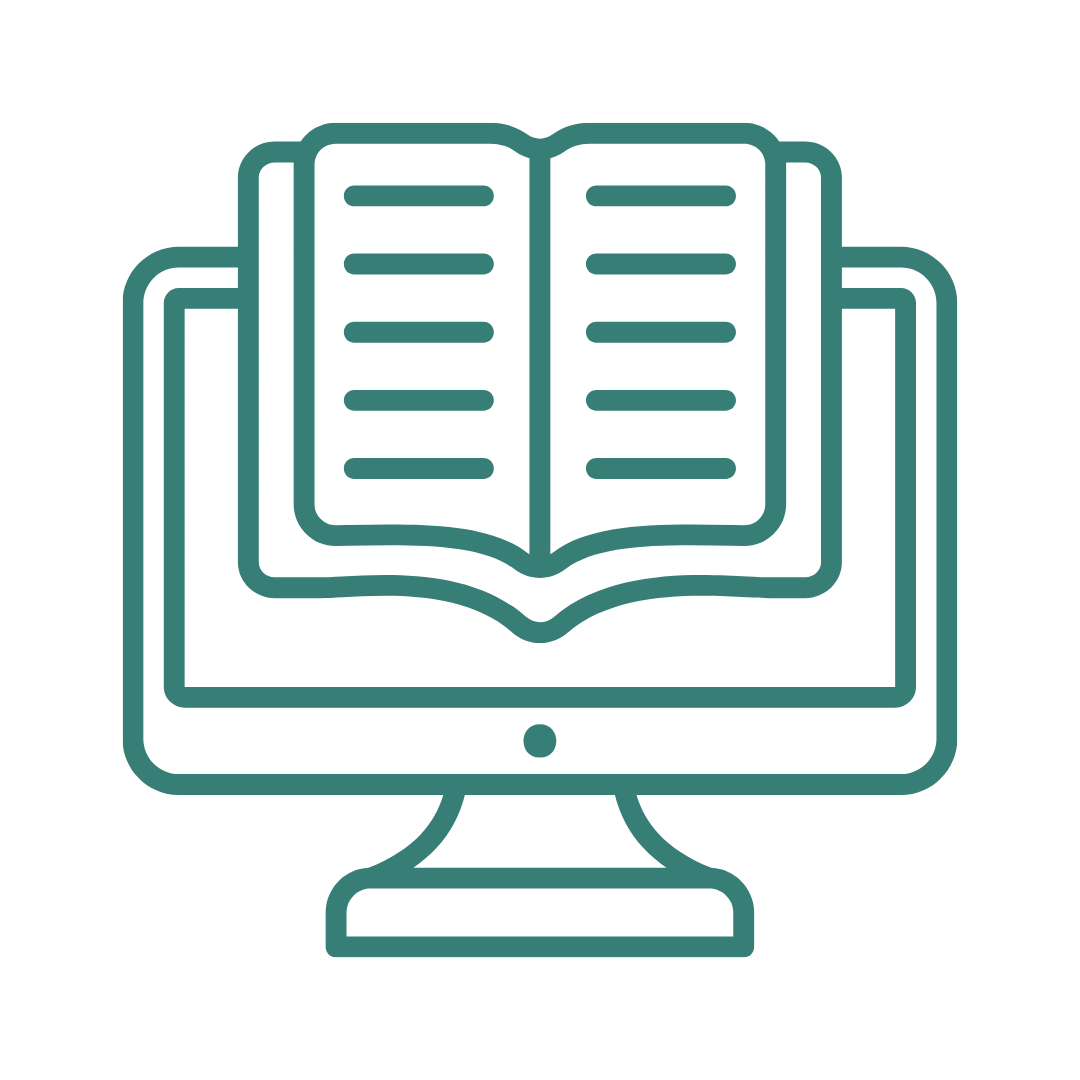 Online learning library icon on computer screen