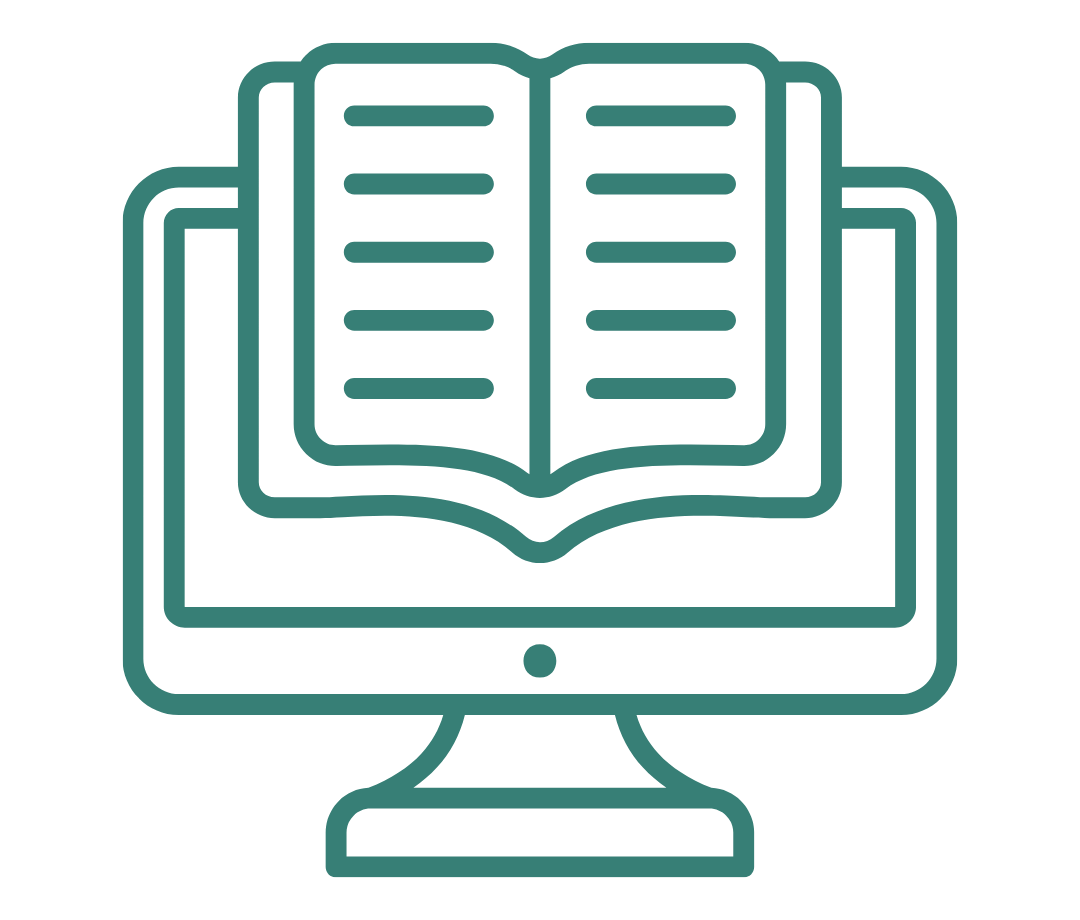 Online learning library icon on computer screen