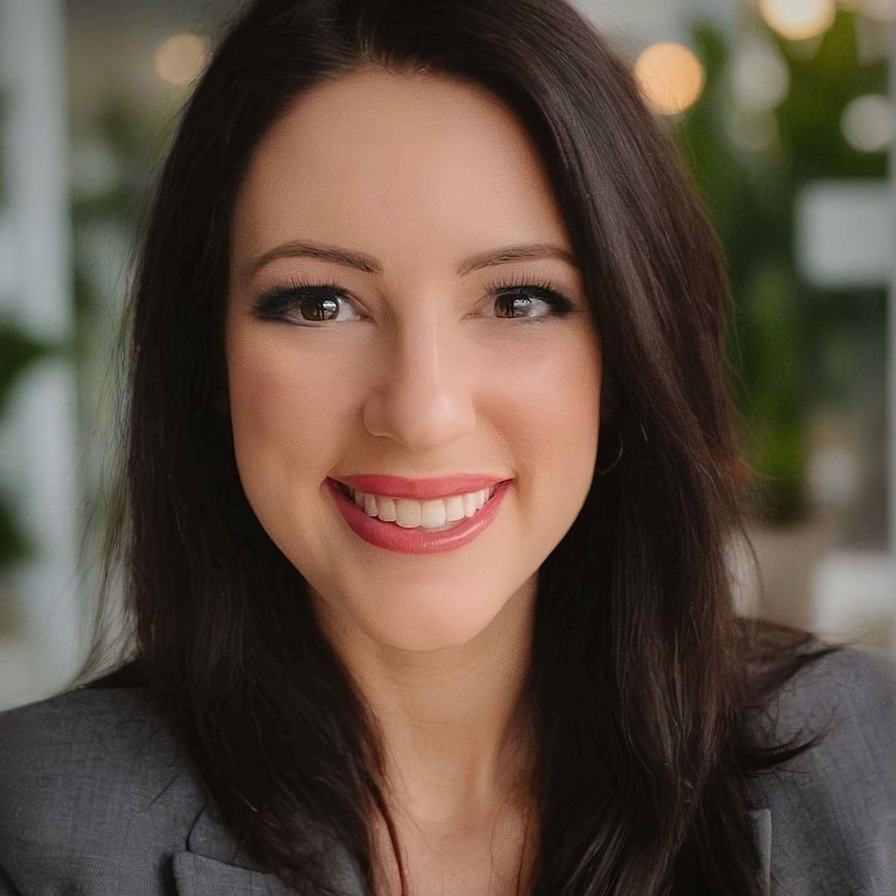 Smiling woman with dark hair