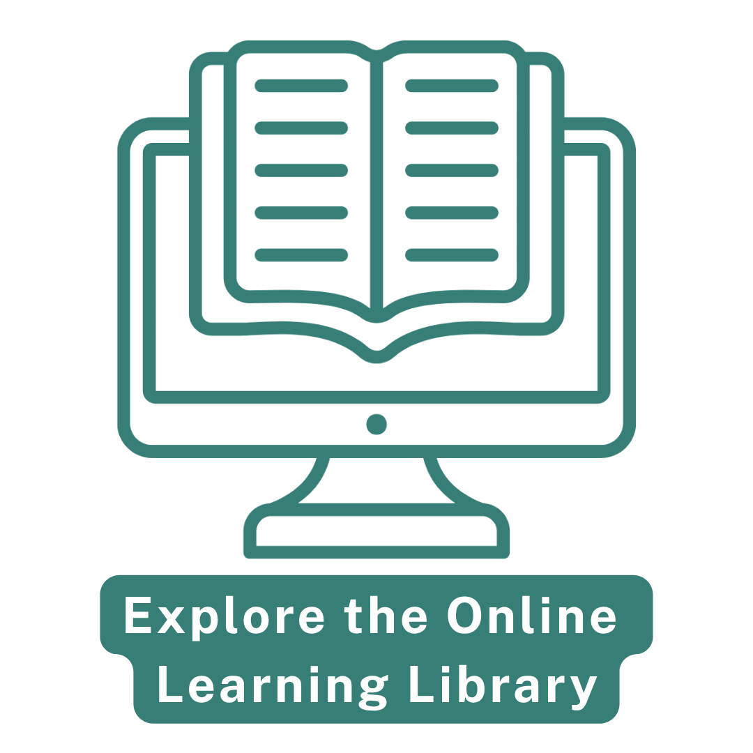 Computer screen icon with text Explore Online Learning Library