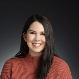Smiling woman dark hair
